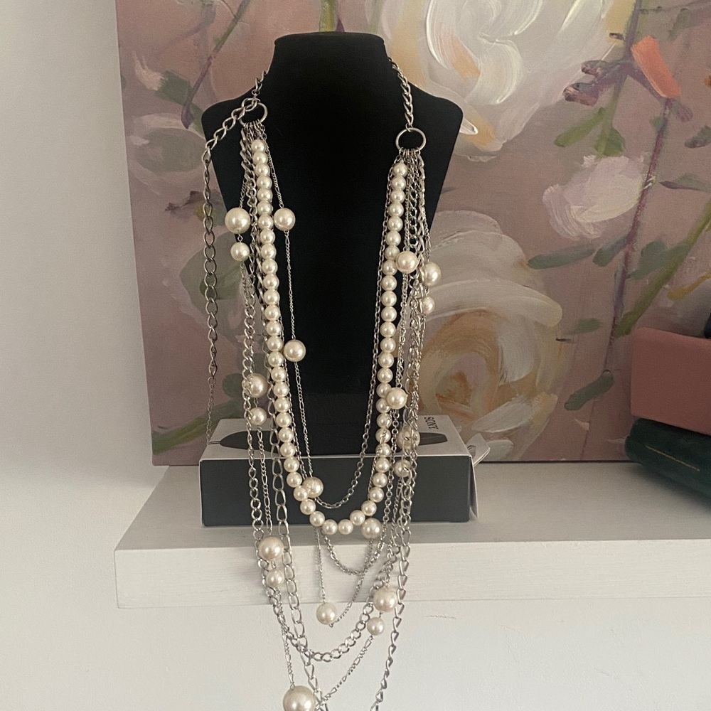 Faux Pearl and Silver Necklace